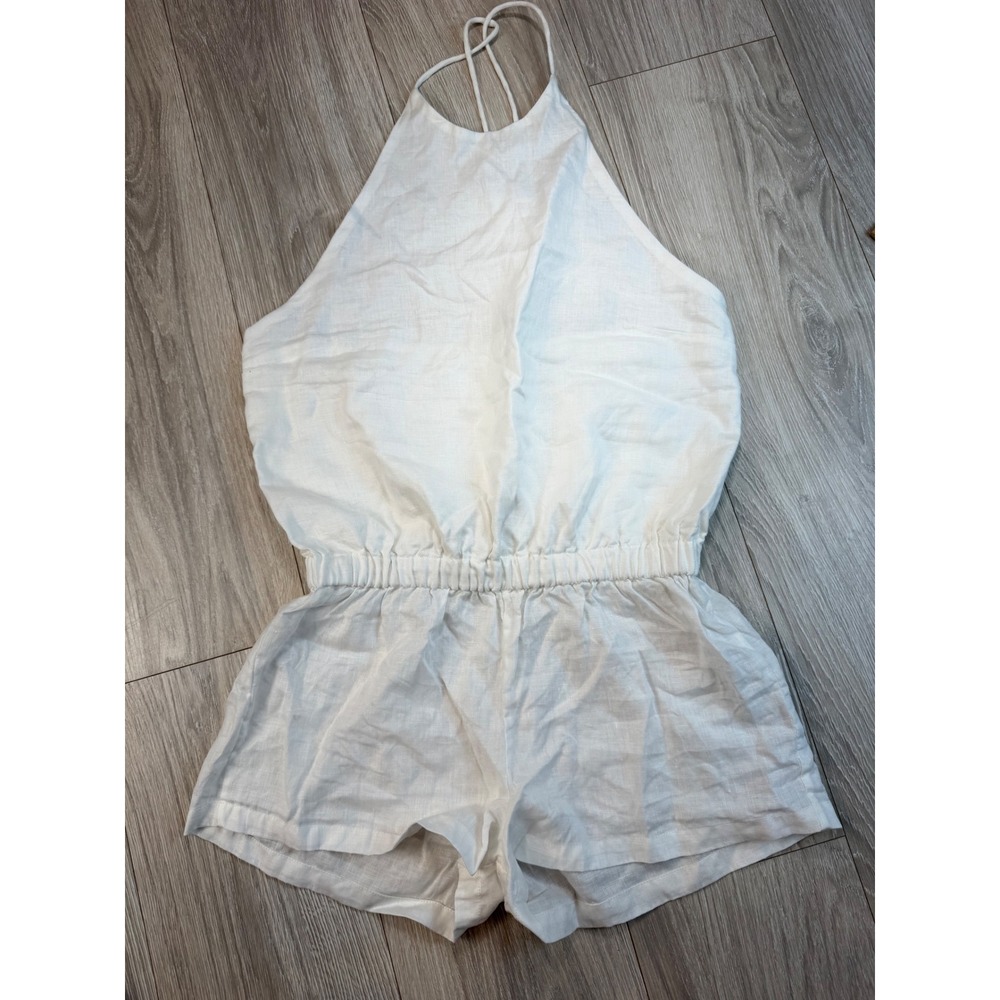 Mikoh White 100% Linen Halter Romper Size 2 Beach Coverup Summer Shorts Jumpsuit